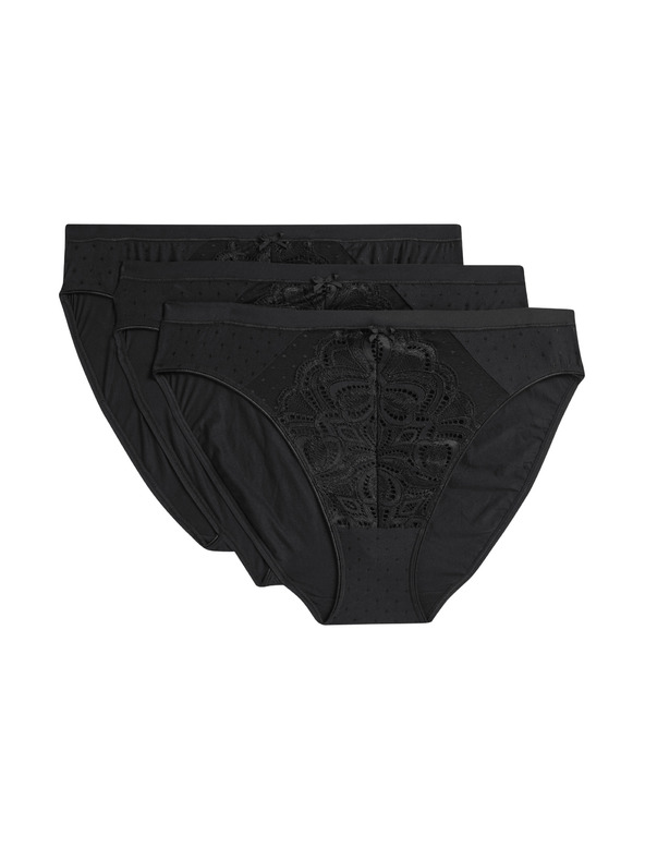 Marks & Spencer Amelia High Cut Lace Briefs 3 Pack Marks & Spencer Black