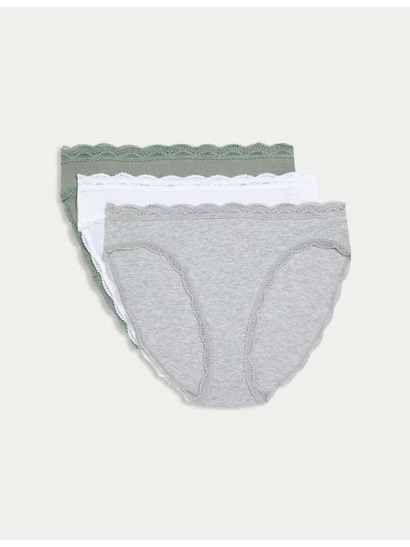 Marks & Spencer Visoko izrezane pamučne čipkaste gaćice 3 pakiranja Marks & Spencer Green