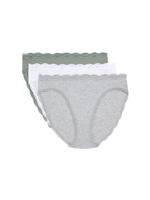 Marks & Spencer Visoko izrezane pamučne čipkaste gaćice 3 pakiranja Marks & Spencer Green