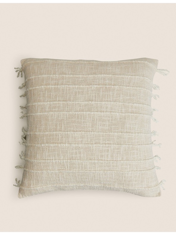 Marks & Spencer Visoki pamučni prugasti jastučić s resicama Marks & Spencer krem ​​boje