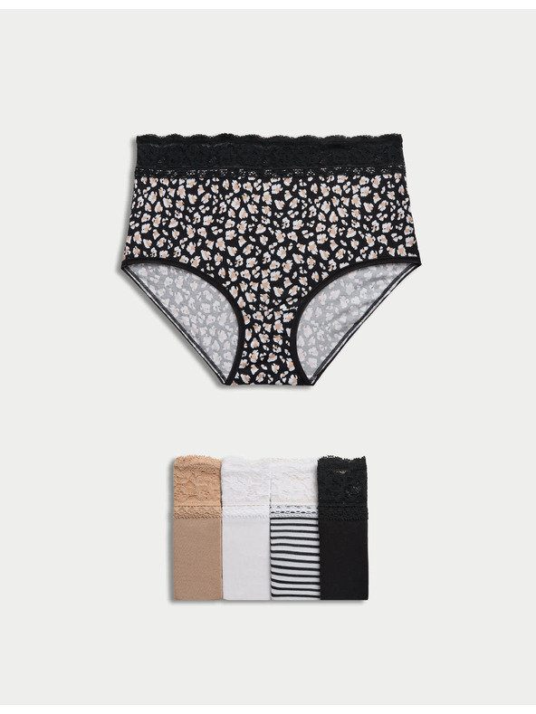 Marks & Spencer Gaćice visokog struka s printom i visokim udjelom pamuka, 5 kom Marks & Spencer bijele