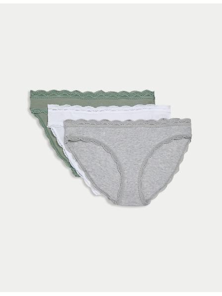 Marks & Spencer Pamučne bikini gaćice s čipkom, set od 3 kom Marks & Spencer zelena