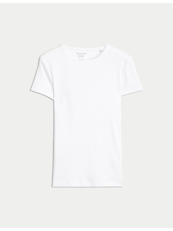 Marks & Spencer Marks & Spencer bijela uska rebrasta visoka pamučna majica kratkih rukava