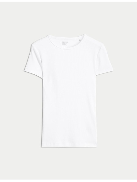 Marks & Spencer Marks & Spencer bijela uska rebrasta visoka pamučna majica kratkih rukava