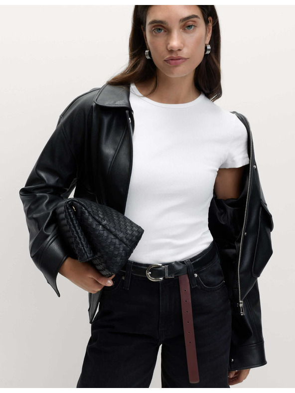 Marks & Spencer Marks & Spencer bijela uska rebrasta visoka pamučna majica kratkih rukava