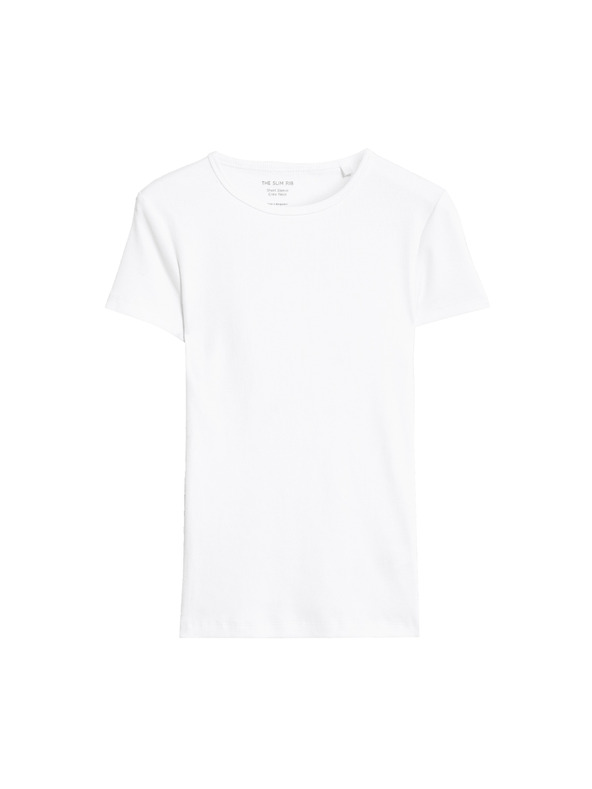 Marks & Spencer Marks & Spencer bijela uska rebrasta visoka pamučna majica kratkih rukava