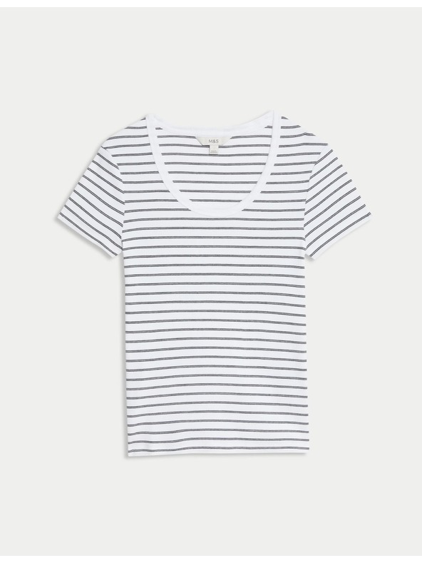 Marks & Spencer Prugasta majica s ovalnim izrezom, s visokim udjelom pamuka Marks & Spencer bijela