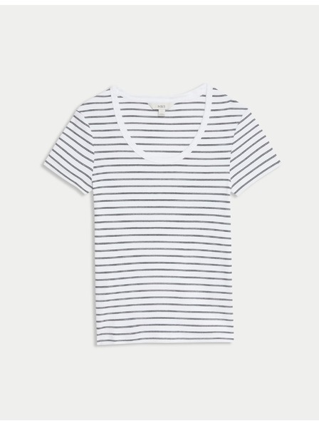 Marks & Spencer Prugasta majica s ovalnim izrezom, s visokim udjelom pamuka Marks & Spencer bijela