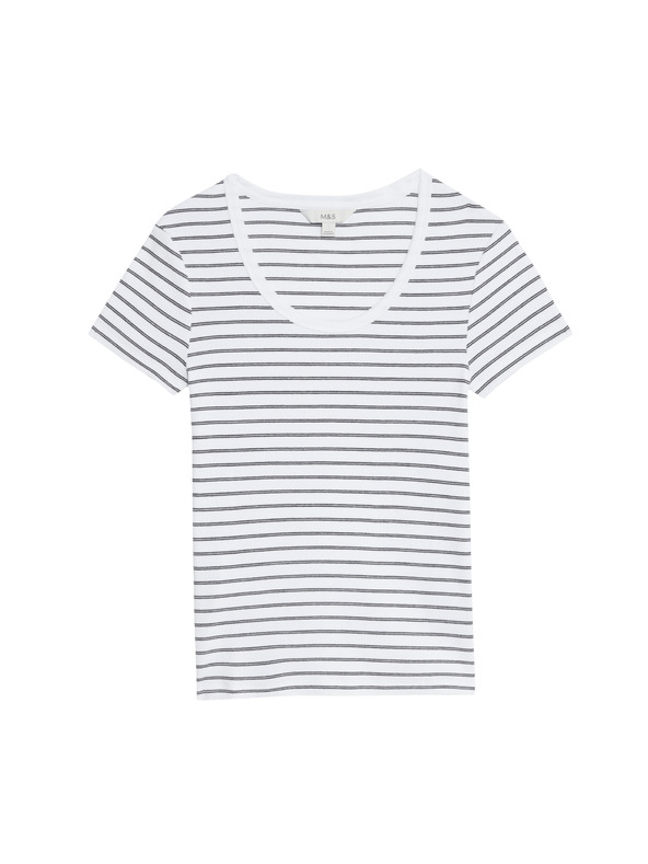 Marks & Spencer Prugasta majica s ovalnim izrezom, s visokim udjelom pamuka Marks & Spencer bijela