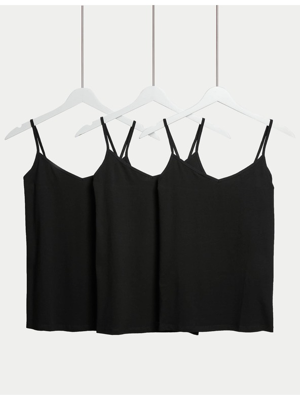 Marks & Spencer Top na bretele s visokim udjelom pamuka, 3 kom Marks & Spencer crna