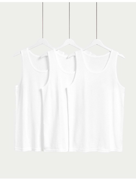 Marks & Spencer Klasične majice bez rukava od čiste pamučne tkanine, s mrežastom strukturom, 3 kom. Marks & Spencer bijela