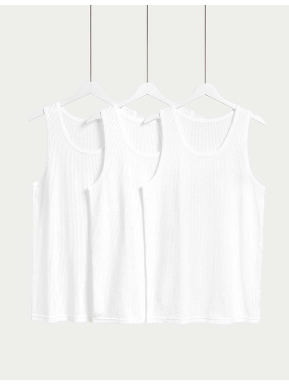 Marks & Spencer Klasične majice bez rukava od čiste pamučne tkanine, s mrežastom strukturom, 3 kom. Marks & Spencer bijela