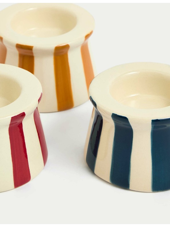 Marks & Spencer Set od 3 prugasta keramička nosača čajnih svijeća Marks & Spencer višebojan
