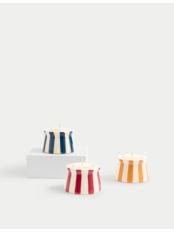 Marks & Spencer Set od 3 prugasta keramička nosača čajnih svijeća Marks & Spencer višebojan