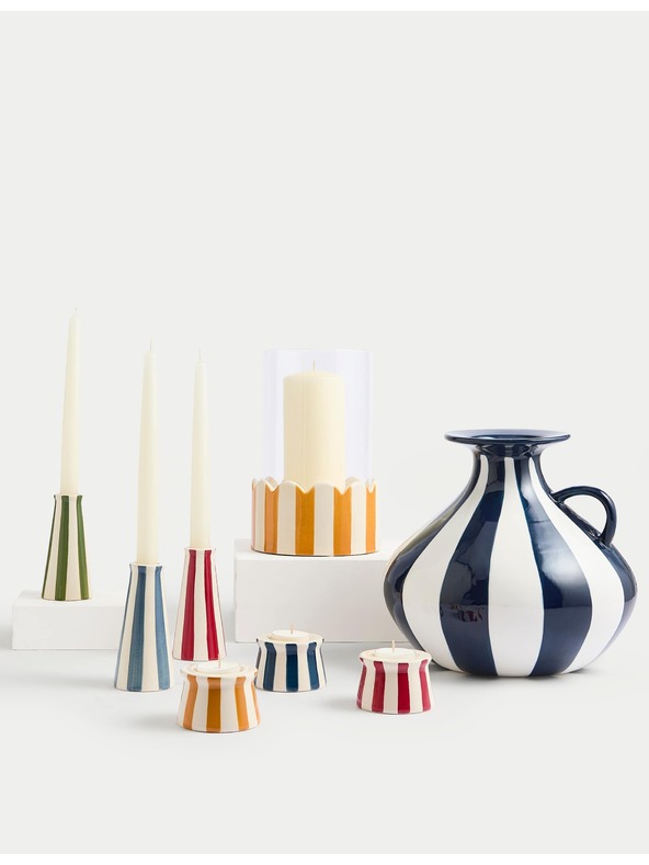 Marks & Spencer Set od 3 prugasta keramička nosača čajnih svijeća Marks & Spencer višebojan