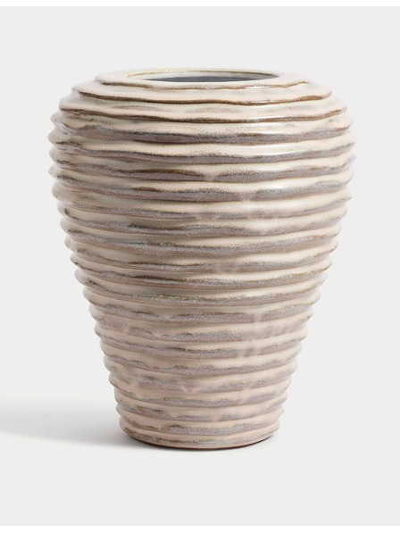 Marks & Spencer Srednje velika keramička vaza s linearnim rebrima Marks & Spencer krem
