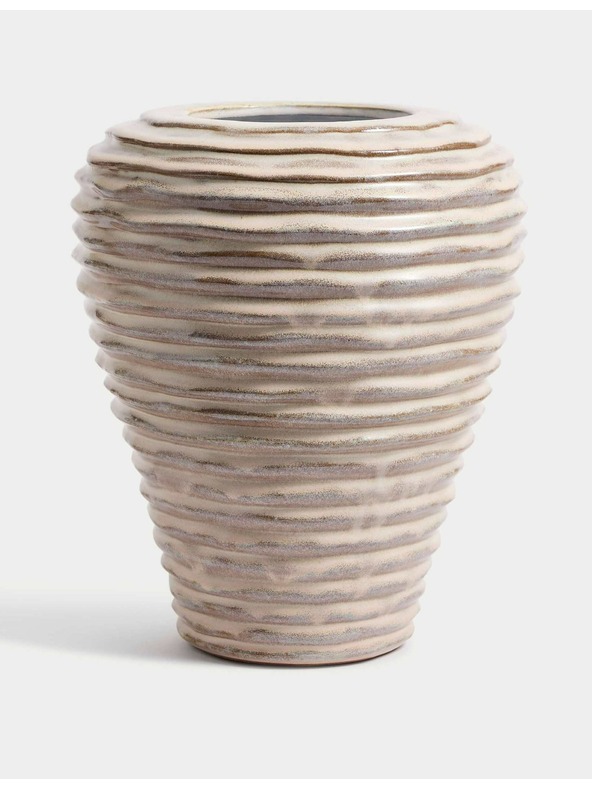 Marks & Spencer Srednje velika keramička vaza s linearnim rebrima Marks & Spencer krem