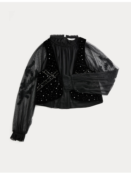 Marks & Spencer Set baršunastog prsluka i košulje, 2 kom (6–16 godina) Marks & Spencer crna