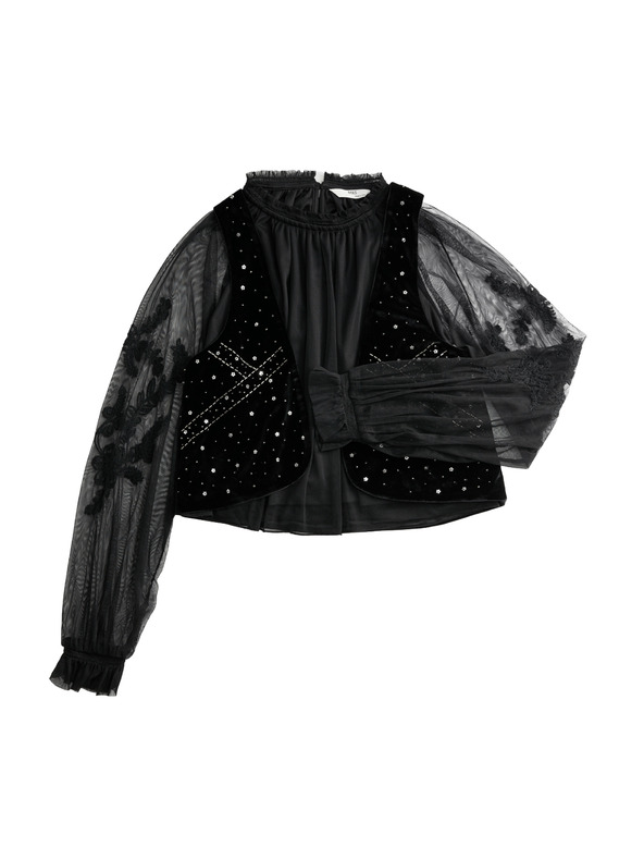 Marks & Spencer Set baršunastog prsluka i košulje, 2 kom (6–16 godina) Marks & Spencer crna