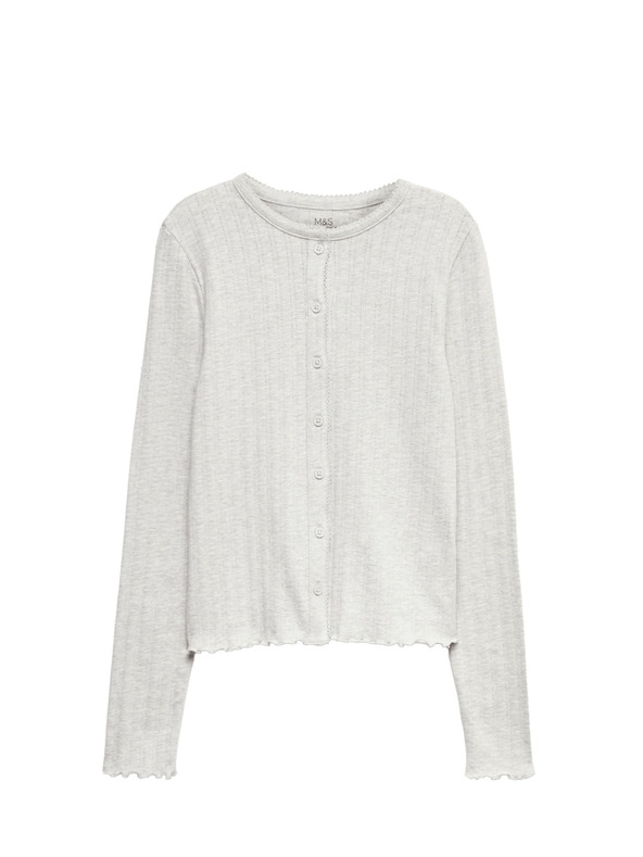 Marks & Spencer Top s gumbima i kopčanjem na gumbe s visokim udjelom pamuka (6–16 godina) Marks & Spencer siva