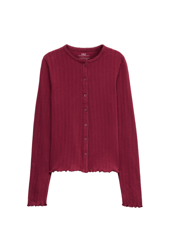 Marks & Spencer Top s gumbima i kopčanjem na gumbe s visokim udjelom pamuka (6–16 godina) Marks & Spencer crvena