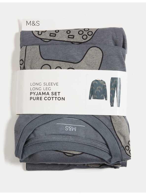 Marks & Spencer Pidžama od čiste pamučne tkanine s gaming printom (3–16 godina) Marks & Spencer siva