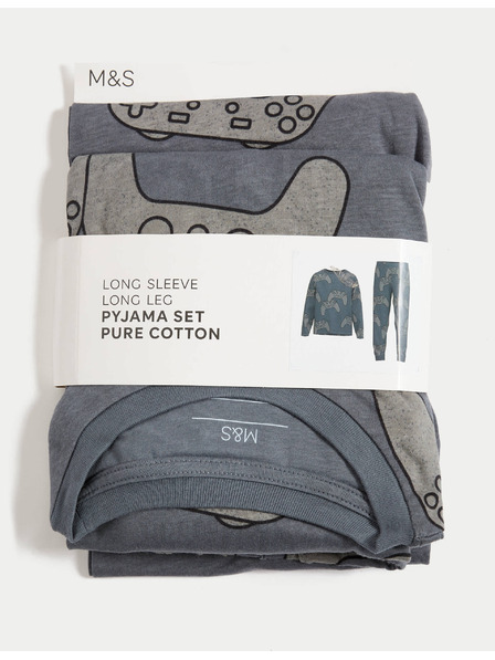 Marks & Spencer Pidžama od čiste pamučne tkanine s gaming printom (3–16 godina) Marks & Spencer siva