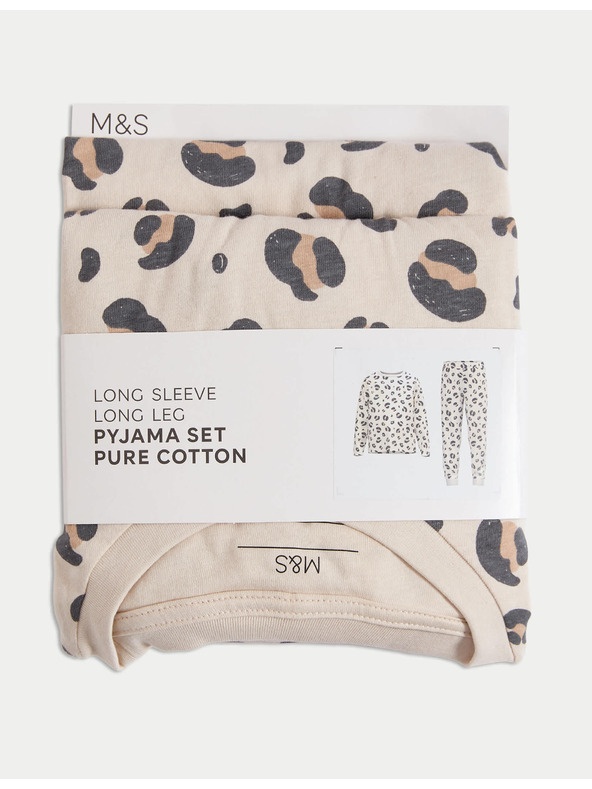 Marks & Spencer Pidžama s leopard printom od čiste pamučne tkanine (1-16 godina) Marks & Spencer krem