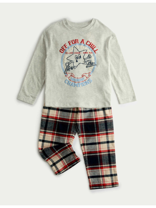 Marks & Spencer Karirana pidžama od čiste pamuke sa zvjezdanom grafikom (12 mjeseci – 8 godina) Marks & Spencer siva