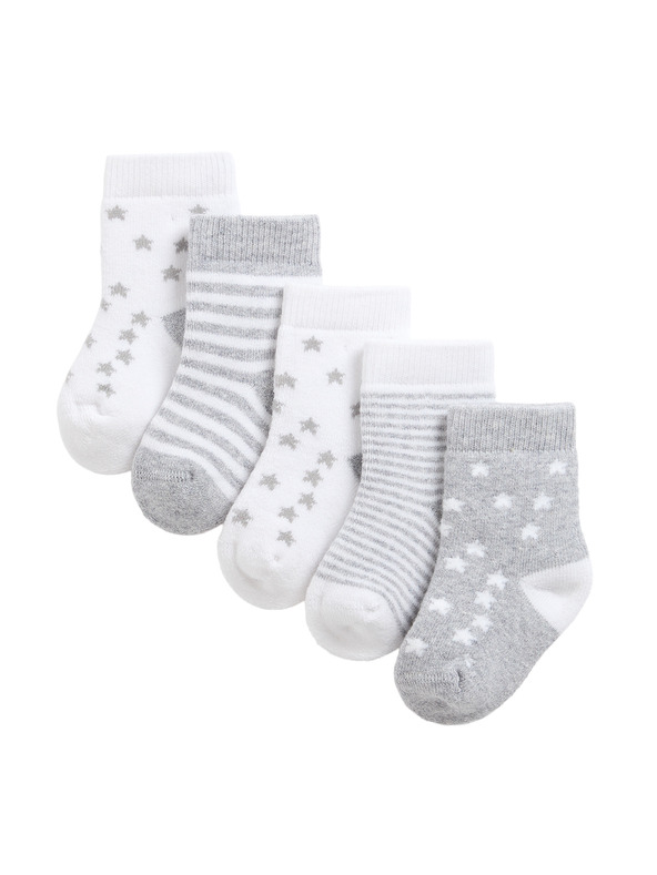 Marks & Spencer Frotir čarape s visokim udjelom pamuka i zvijezdama (0–2 godine), 5 kom. Marks & Spencer siva