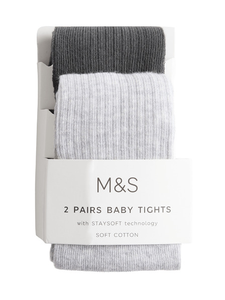Marks & Spencer Set od 2 čarape s rebrima i visokim udjelom pamuka (0–3 godine) Marks & Spencer siva
