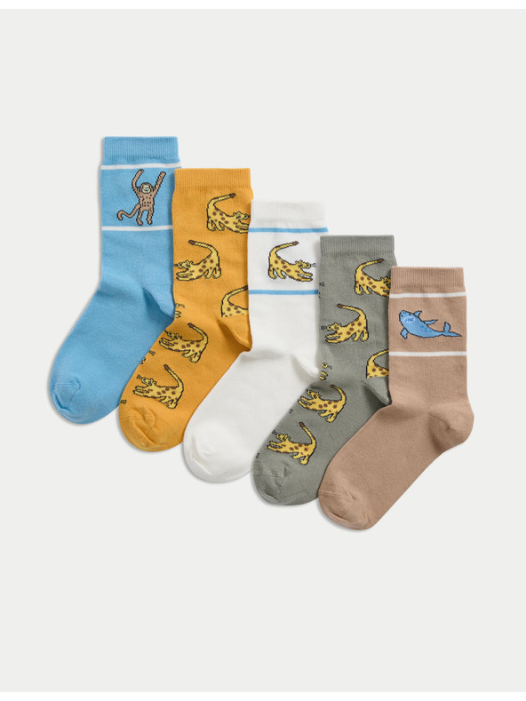 Marks & Spencer Čarape sa životinjskim motivom i visokim udjelom pamuka, set od 5 parova (6 male – 7 velike) Marks & Spencer višebojna