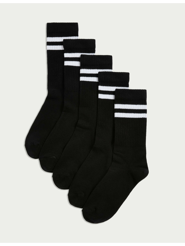 Marks & Spencer Prugaste sportske čarape s visokim udjelom pamuka, 5 parova Marks & Spencer crna
