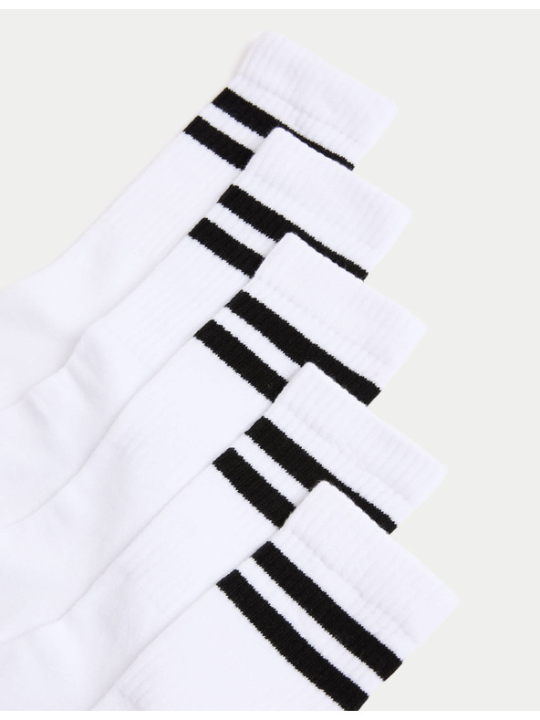 Marks & Spencer Prugaste sportske čarape s visokim udjelom pamuka, set od 5 parova (6 male – 7 velike) Marks & Spencer bijela