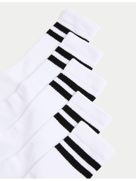 Marks & Spencer Prugaste sportske čarape s visokim udjelom pamuka, set od 5 parova (6 male – 7 velike) Marks & Spencer bijela