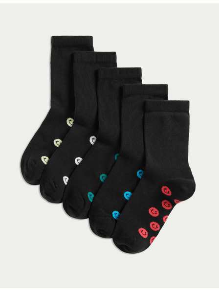Marks & Spencer Školske čarape s visokim udjelom pamuka i smajlijima, 5 parova Marks & Spencer crna