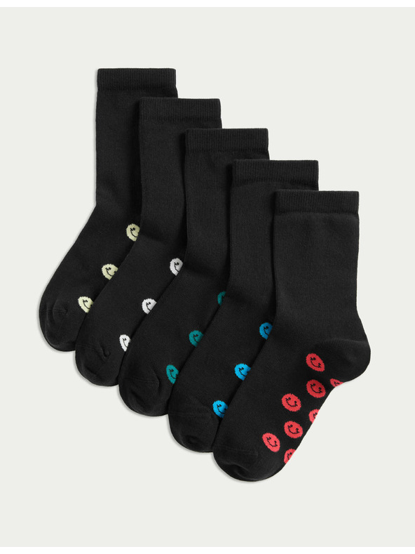 Marks & Spencer Školske čarape s visokim udjelom pamuka i smajlijima, 5 parova Marks & Spencer crna