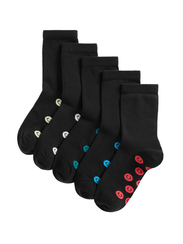 Marks & Spencer Školske čarape s visokim udjelom pamuka i smajlijima, 5 parova Marks & Spencer crna