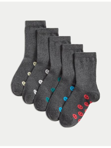 Marks & Spencer Školske čarape s visokim udjelom pamuka i smajlijima, 5 parova (6 male – 7 velike) Marks & Spencer siva