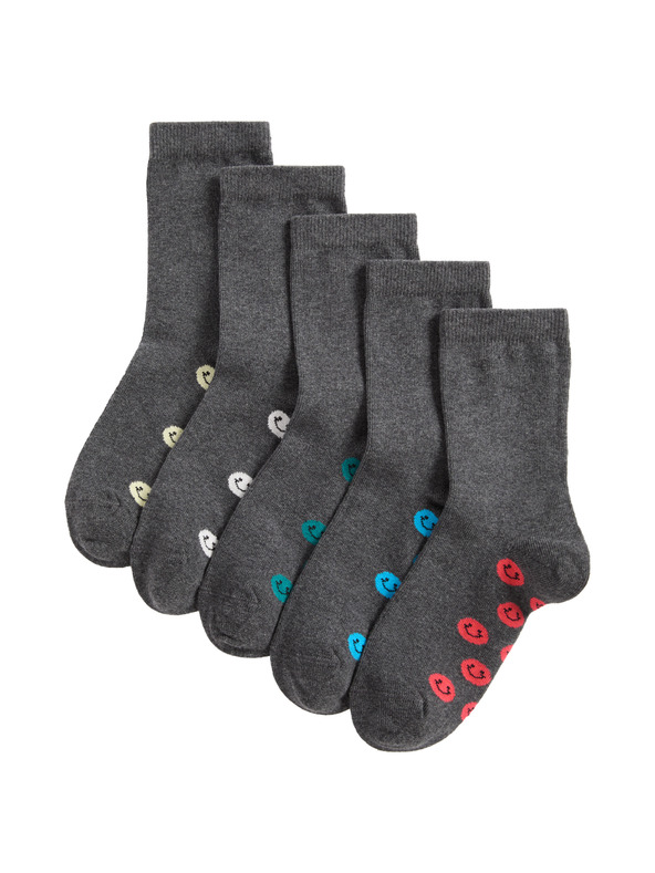 Marks & Spencer Školske čarape s visokim udjelom pamuka i smajlijima, 5 parova (6 male – 7 velike) Marks & Spencer siva