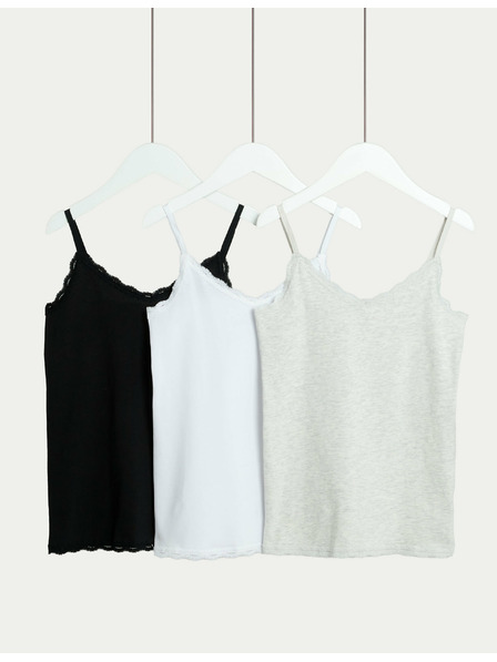 Marks & Spencer Košuljasti topovi od pamuke s elastinom i čipkastim rubom, 3 kom u pakiranju (5–14 godina) Marks & Spencer višebojna