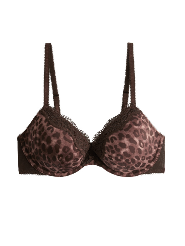 Marks & Spencer Dekoltni grudnjak sa žicama, čipkom i printom Marks & Spencer smeđa