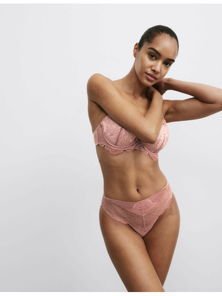 Marks & Spencer Čipkaste čarape s visokim strukom i motivom plavičastog cvijeća Marks & Spencer smeđa