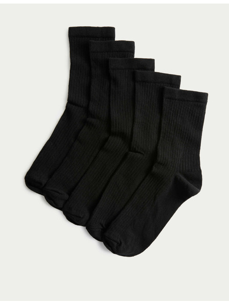 Marks & Spencer Rebraste gležnjake čarape s visokim udjelom pamuka, set od 5 komada Marks & Spencer crna