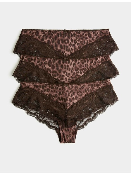 Marks & Spencer Brazilske gaćice s čipkastim rubom, 3 kom u pakiranju Marks & Spencer smeđe