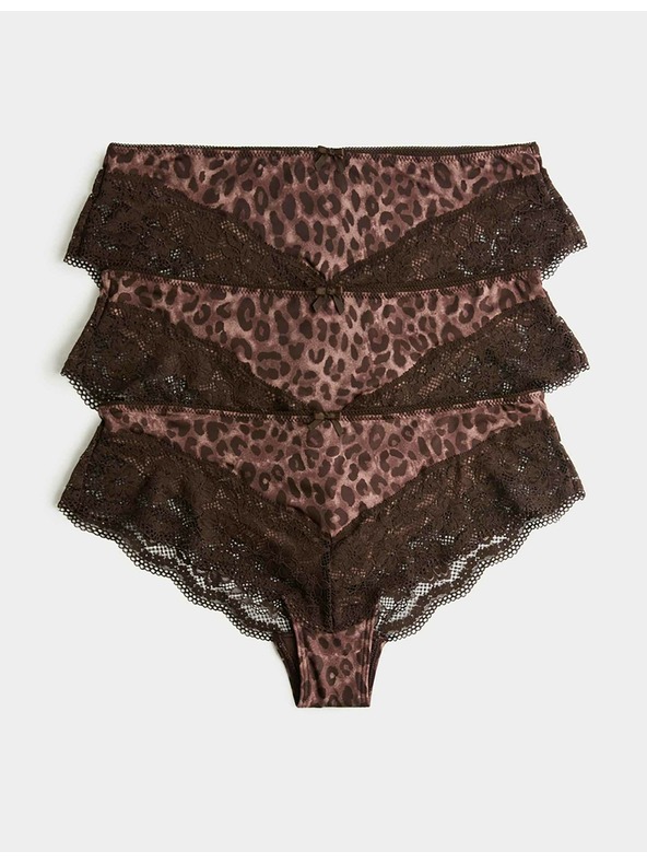 Marks & Spencer Brazilske gaćice s čipkastim rubom, 3 kom u pakiranju Marks & Spencer smeđe