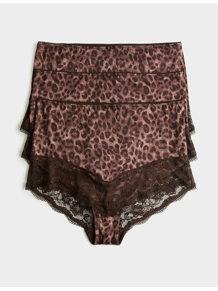 Marks & Spencer Gaćice do struka s čipkastim rubom i leopard printom, 3 kom u pakiranju Marks & Spencer smeđa