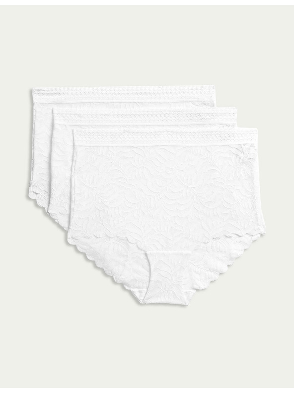Marks & Spencer Čipkaste gaćice do struka s tehnologijom Flexifit™, 3 kom Marks & Spencer bijela