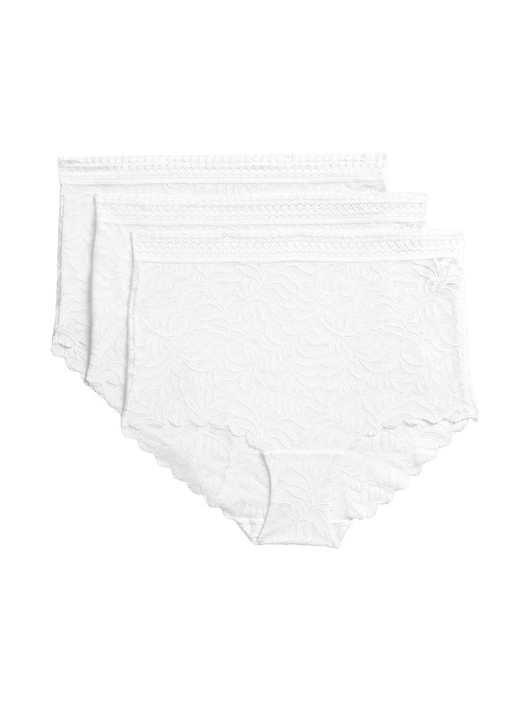 Marks & Spencer Čipkaste gaćice do struka s tehnologijom Flexifit™, 3 kom Marks & Spencer bijela