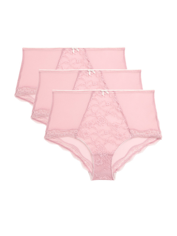 Marks & Spencer Čipkaste kratke gaćice s visokim strukom Jasmine, 3 kom Marks & Spencer roza